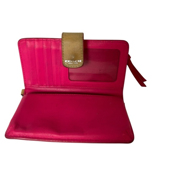 Coach Pebbled Leather Bifold Snap Wallet Wristlet Tan Pink. - Picture 7 of 7